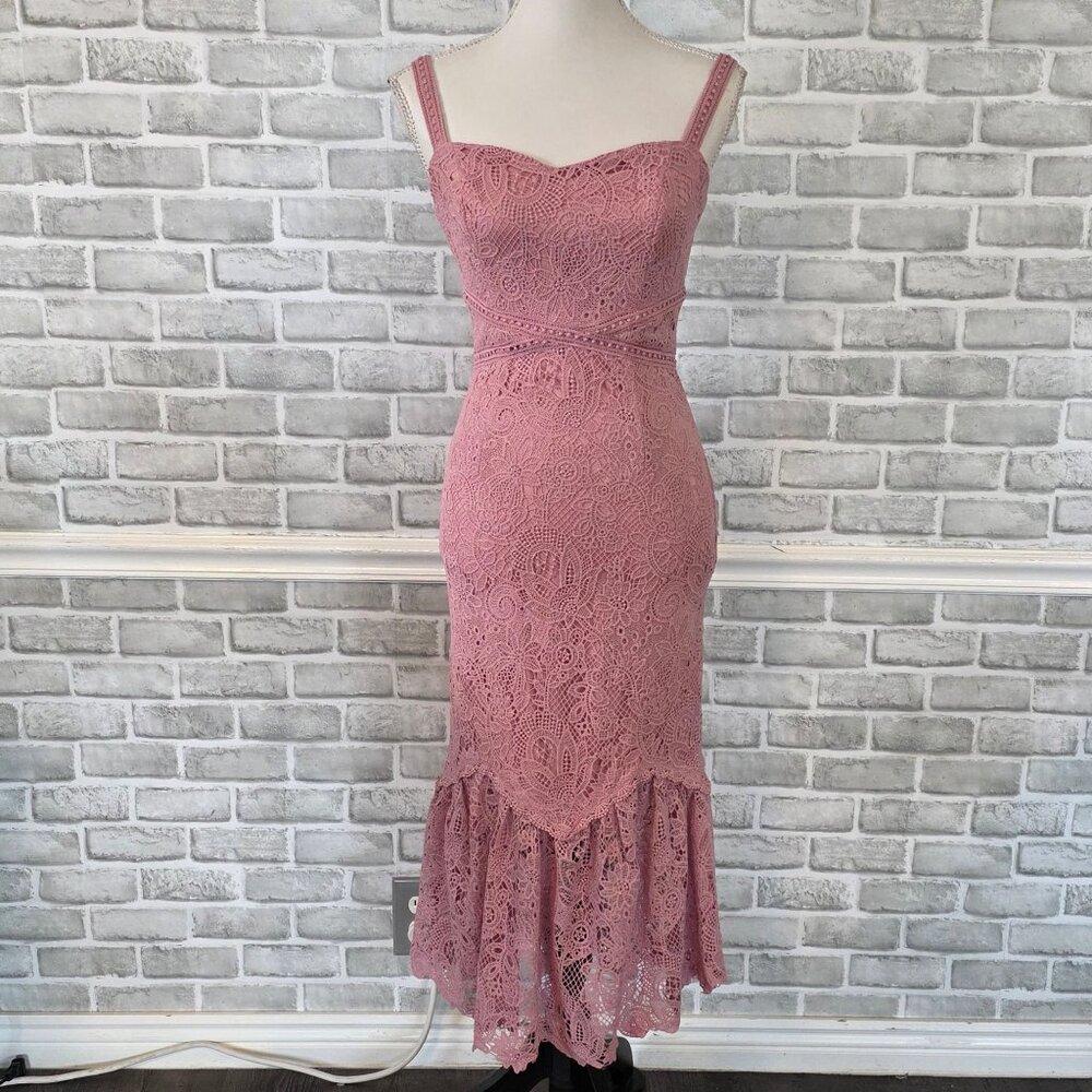 Altar'd State Pink Lace Bodycon Dress Strappy S Feminine Fairy Romantic Dance